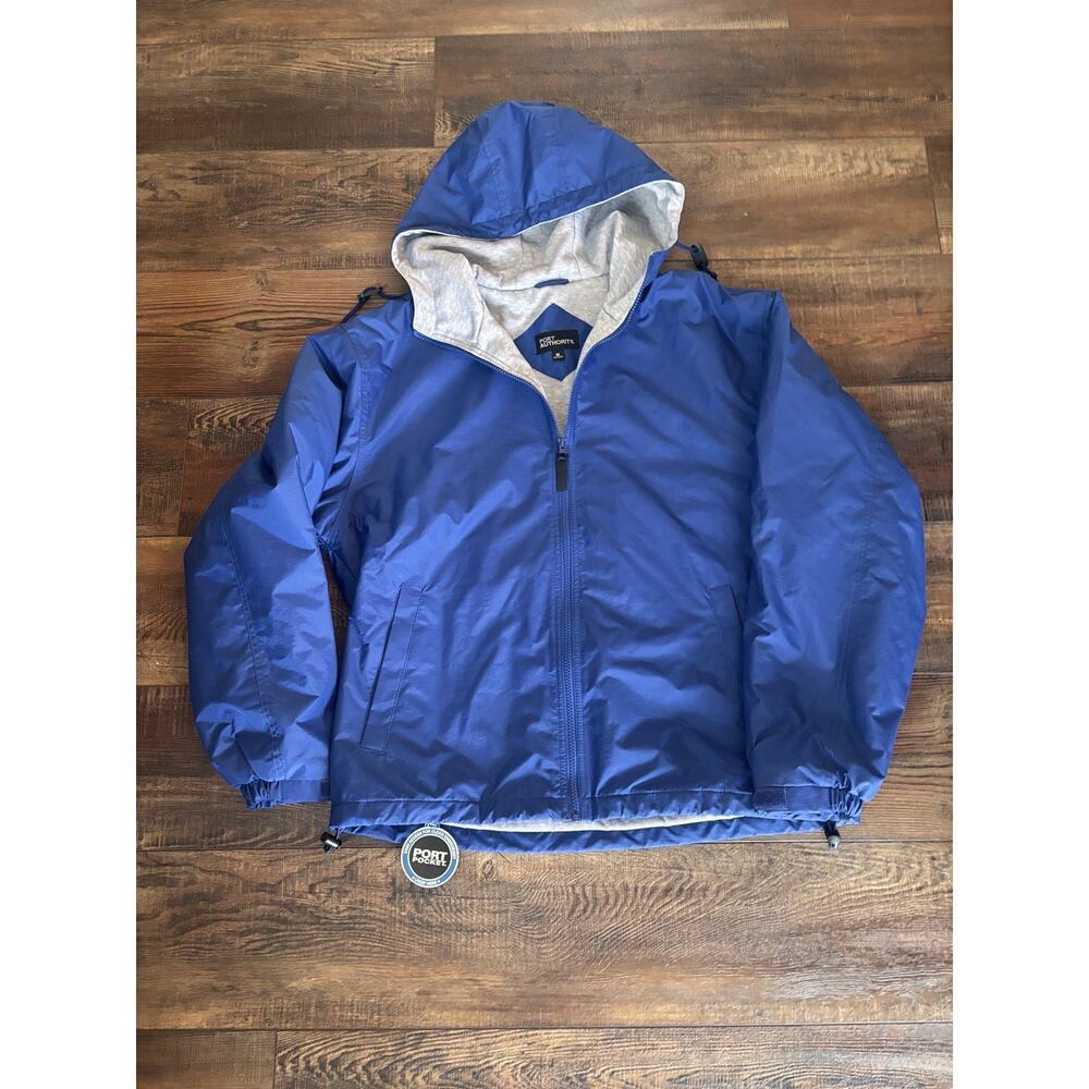 NWT Port Authority Men's Team Jacket Blue Medium Hood Full Zip Nylon Port Pocket